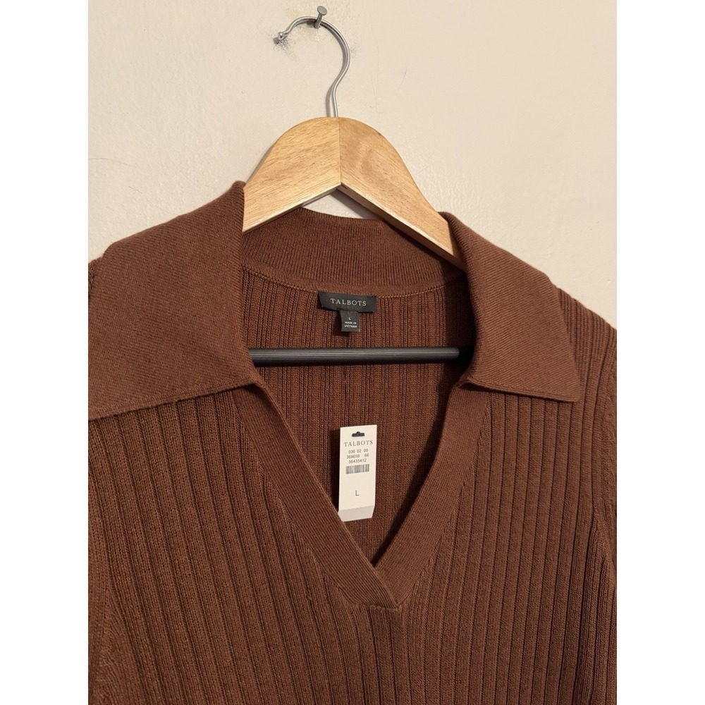 Talbots Women's Brown Collared Ribbed LS Sweater Dress Cozy Fall Large New - Picture 4 of 6